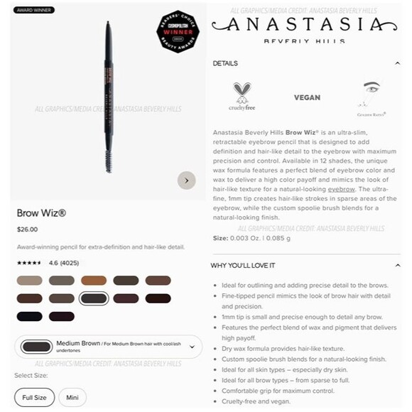 BNIB Anastasia Beverly Hills Brow Wiz Skinny Precision Brow Pencil Medium Brown - Picture 3 of 12